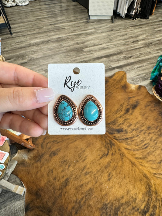 Faux Turquoise and Copper Teardrop Earrings