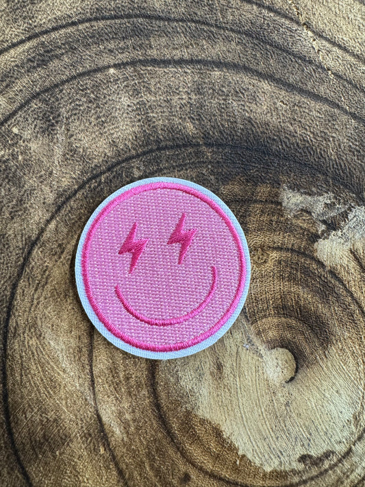 Pink Lightning Bolt Smiley Patch