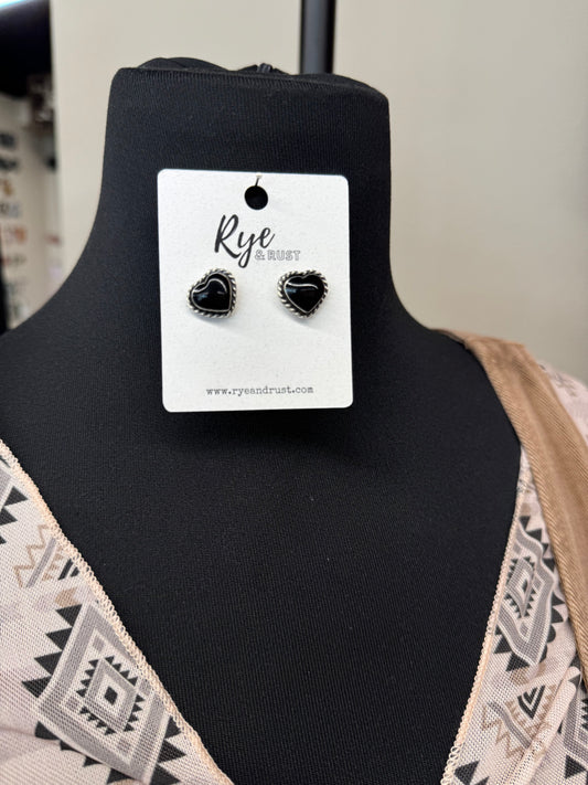 Onyx Heart Stud
