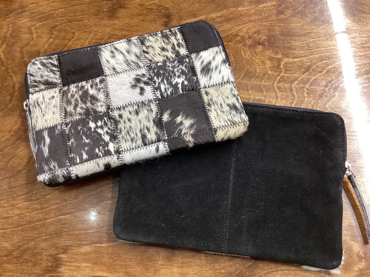 Cowhide Pouch Bag - Black + White