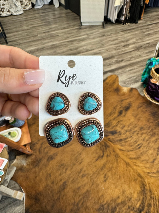 Faux Turquoise and Copper Duo Earrings