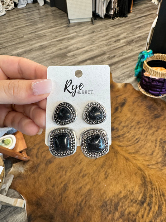 Duo Black Stone Earrings