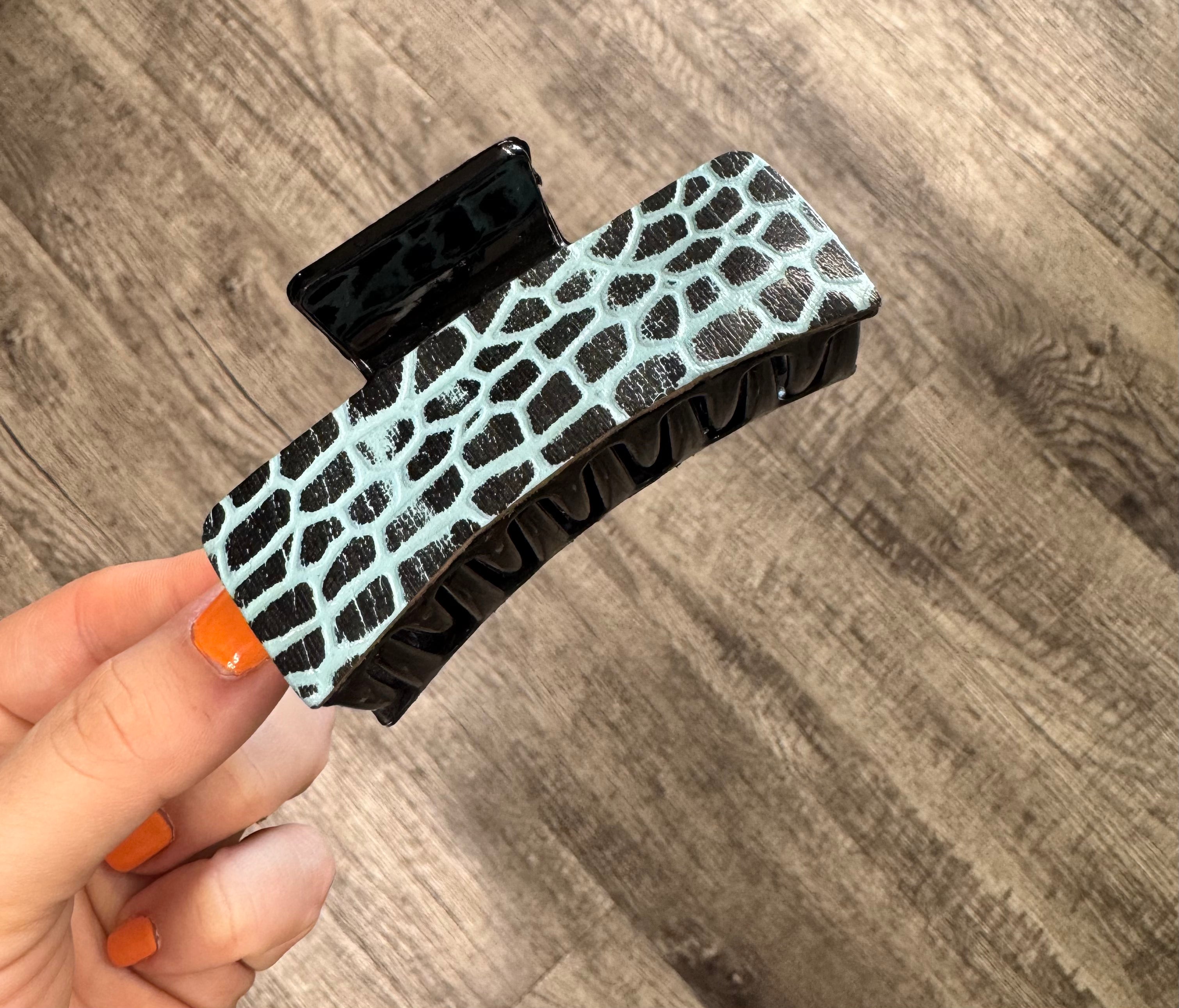 Embossed Leather Turquoise Claw Clip