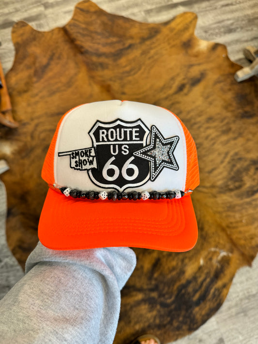 Orange Route 66 Trucker Hat