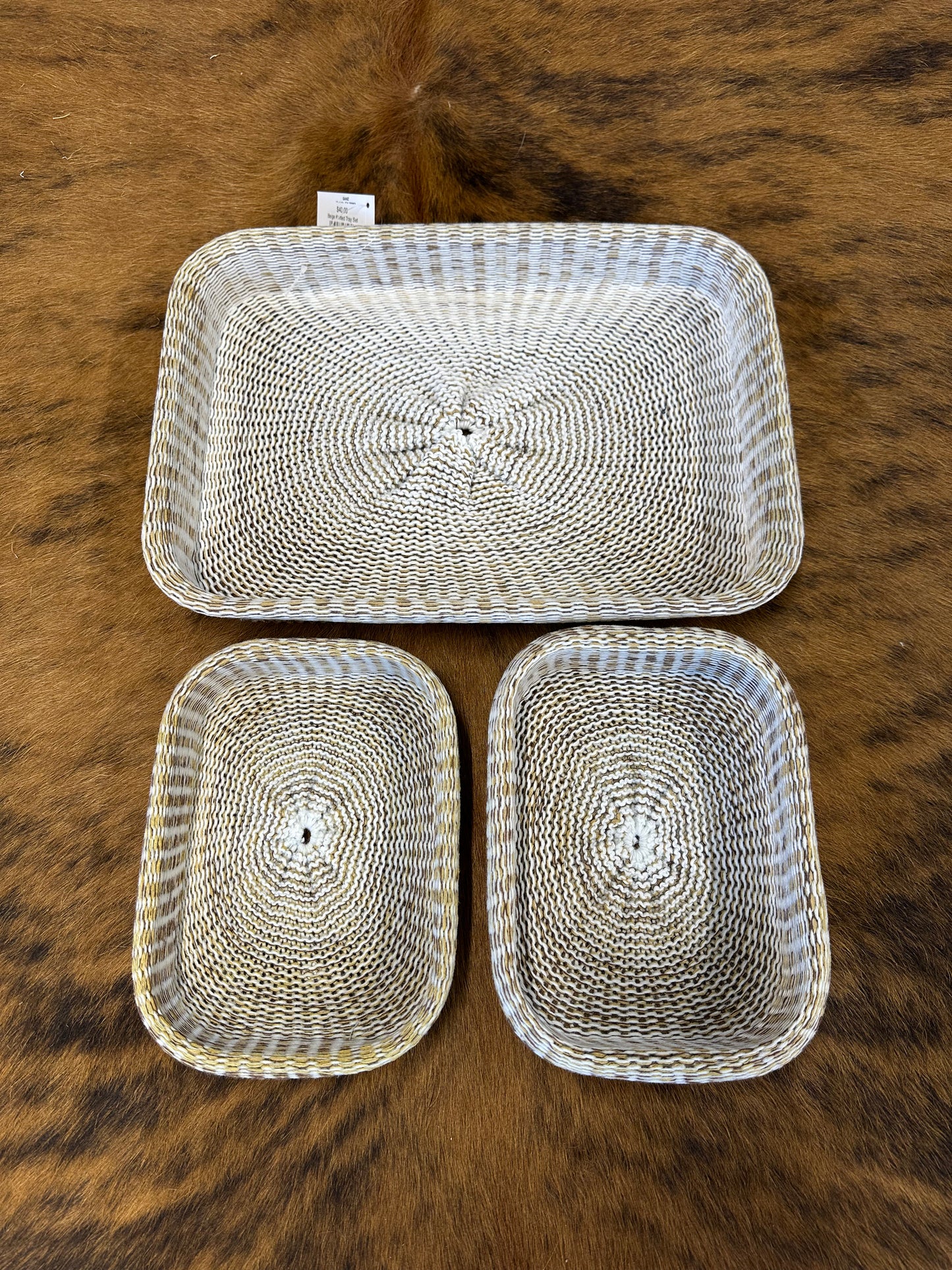 Beige Knitted Tray Set
