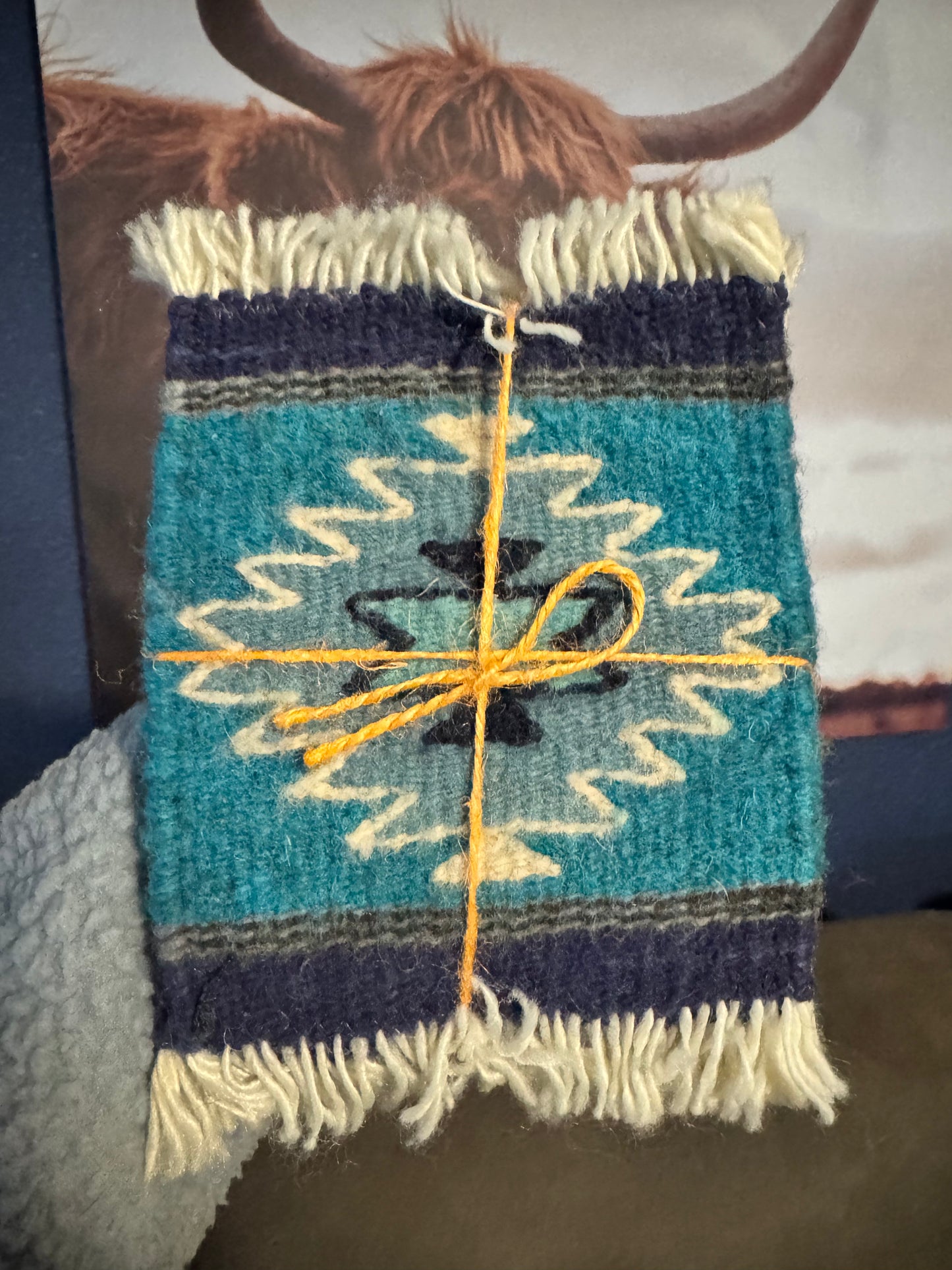 Teal Aztec Rug Coasters