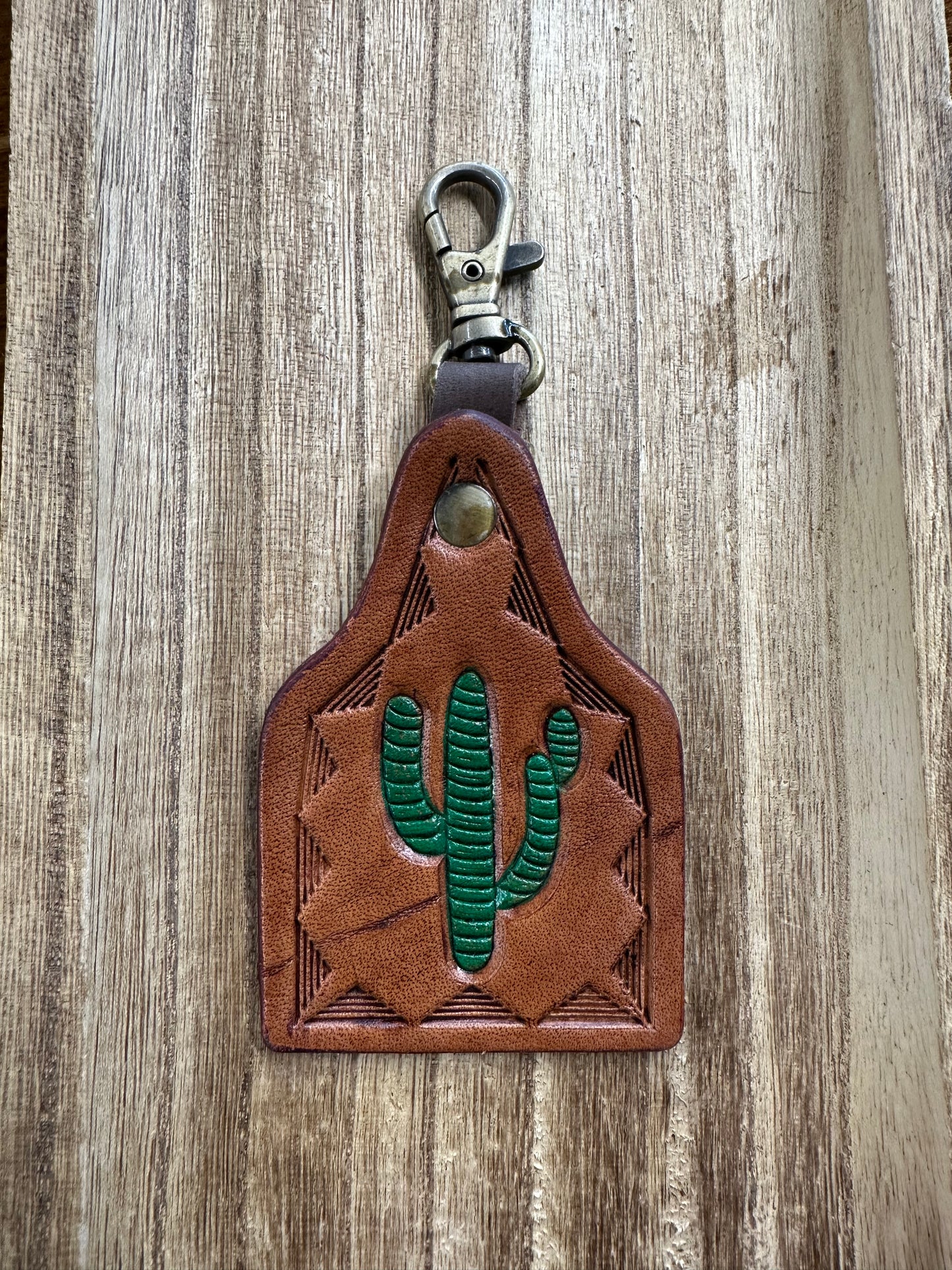 Dark Green Cactus Leather Cow Tag