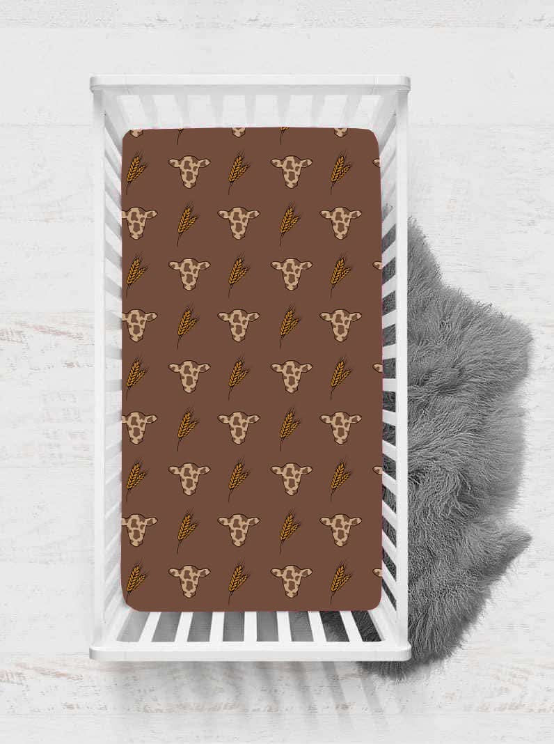 Wheat Cow Head Crib Sheet