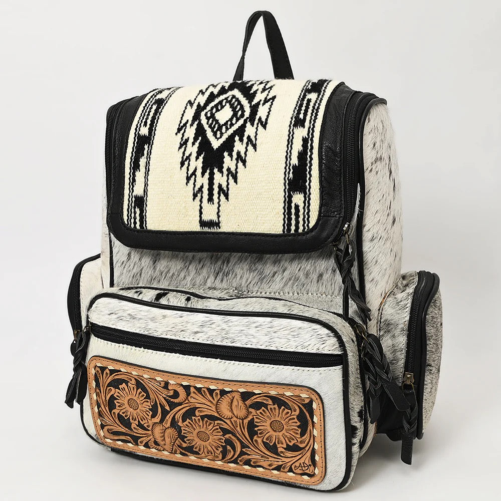 Wool & Cowhide Backpack with Tooled Leather Accent Pocket