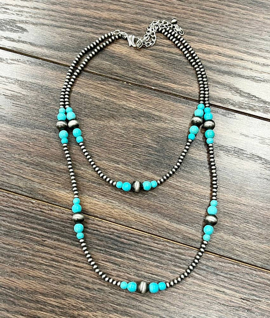 2-strand Navajo Bead, Synthetic Turquoise Necklace
