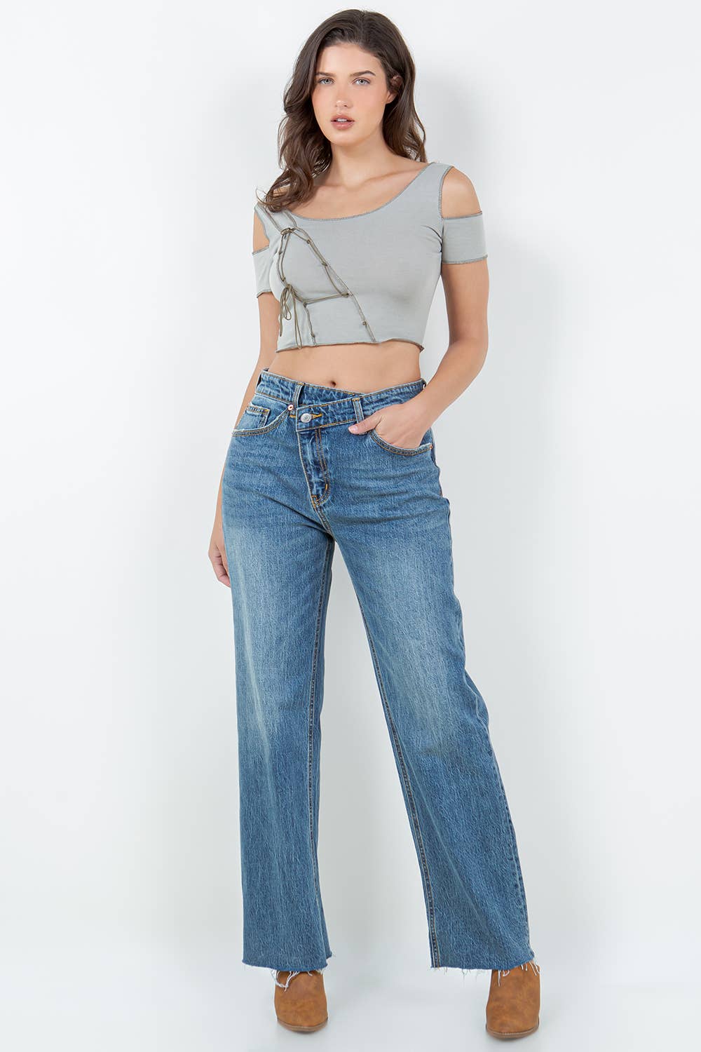 Crossover Cuff Straight Leg Jean