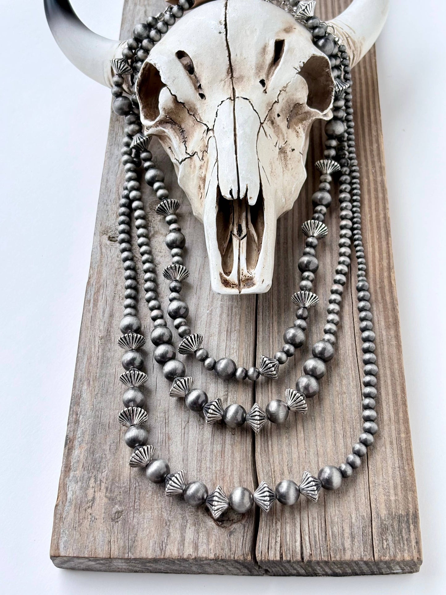 3pc Silver Pearl Bead Necklace Set