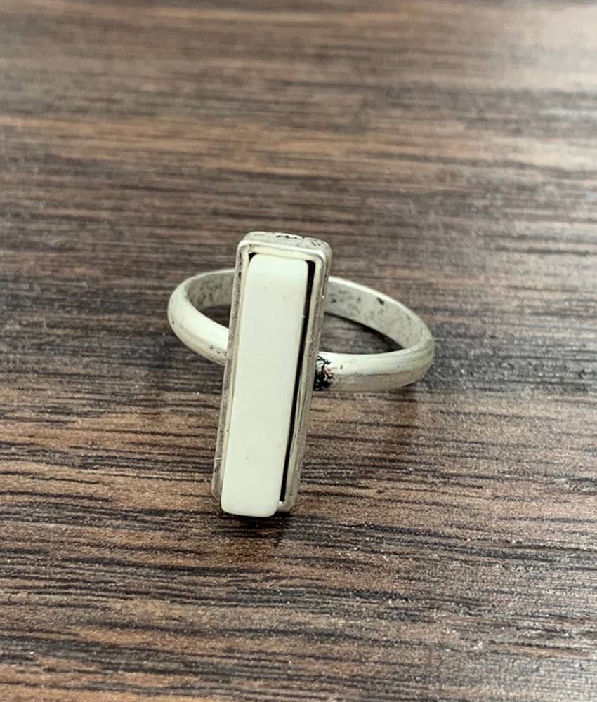 Bar White Turquoise Adjustable Ring