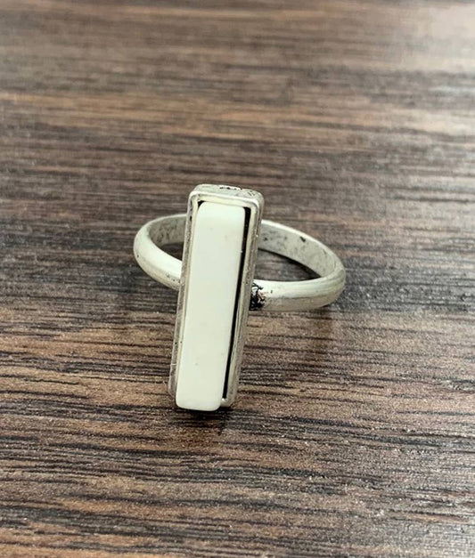 Bar White Turquoise Adjustable Ring