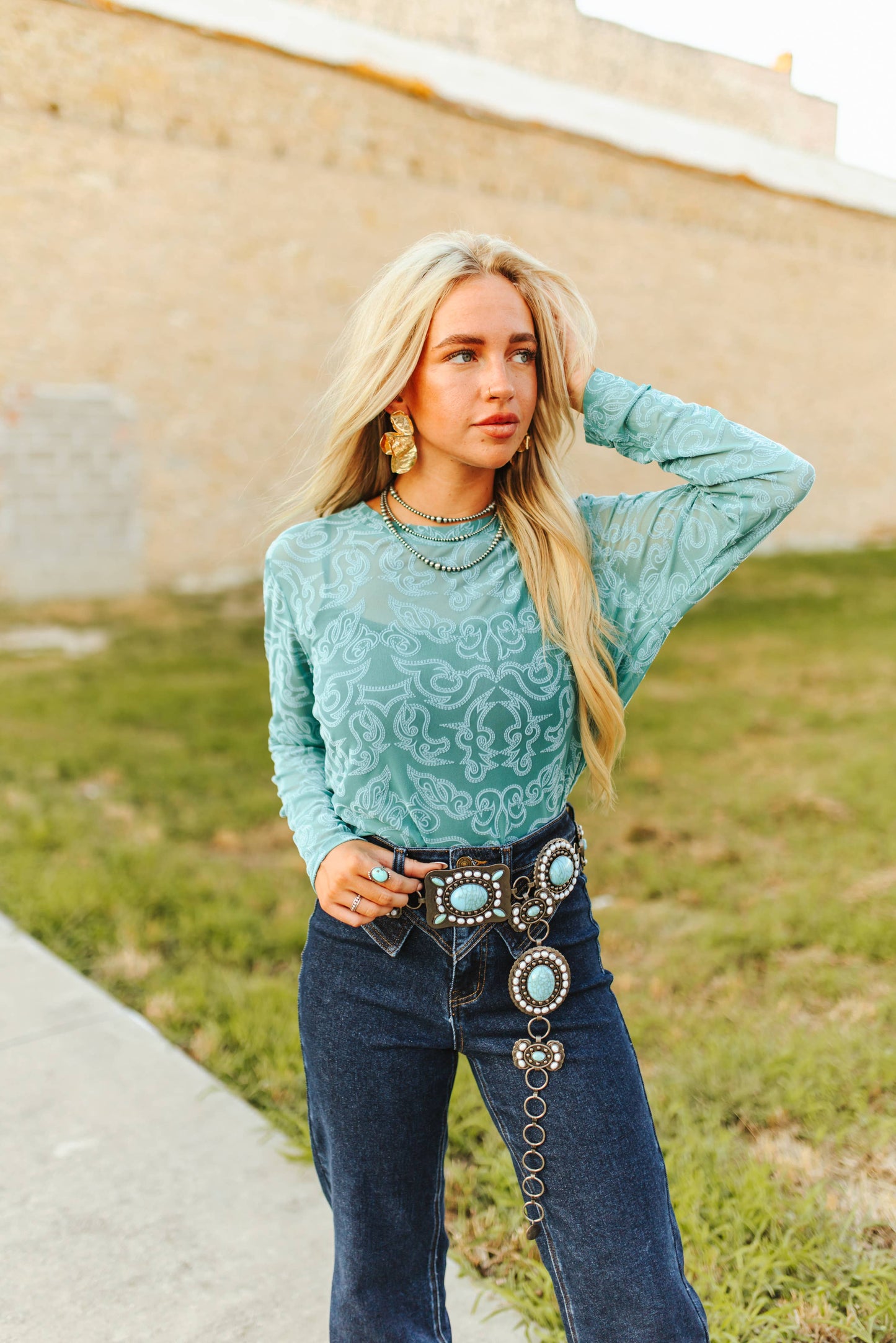 Teal Bootstitch Mesh Top