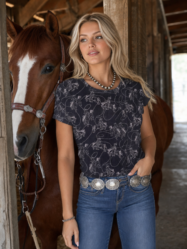 Bronco Print Knit Top
