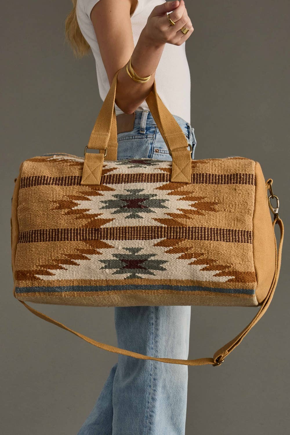 Tan, Camel & Teal Aztec Duffel