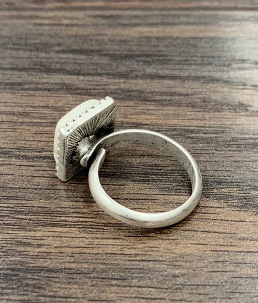 Square White Stone Ring