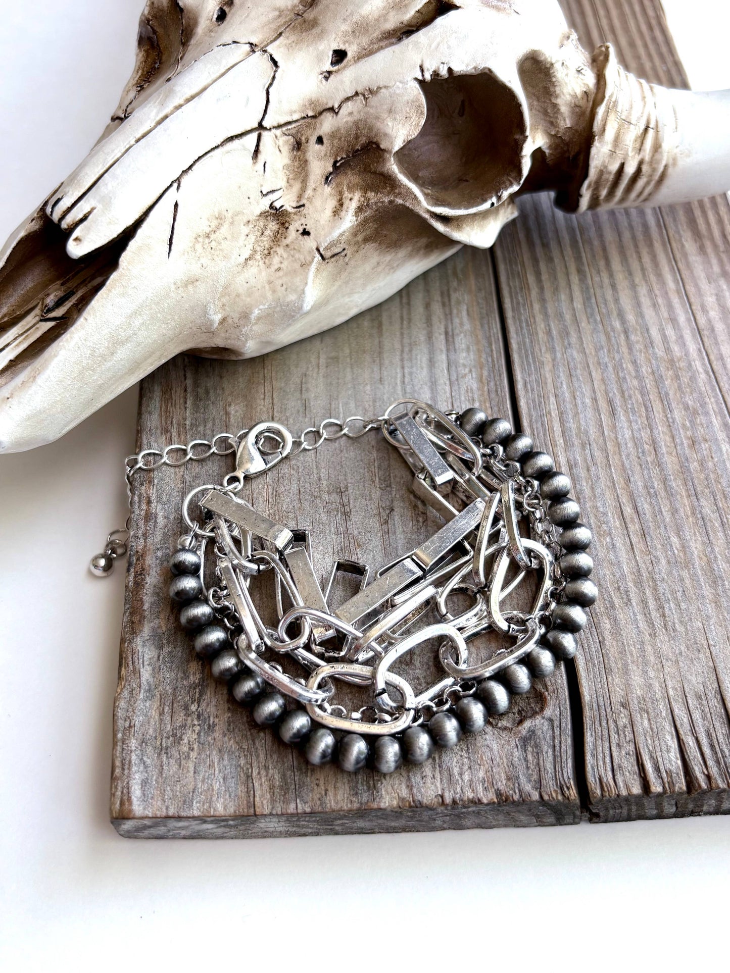 5 Layered Chunky Chain & Pearl Bracelet