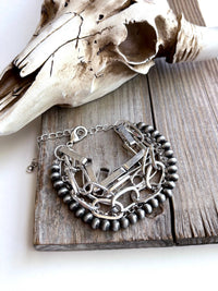 5 Layered Chunky Chain & Pearl Bracelet