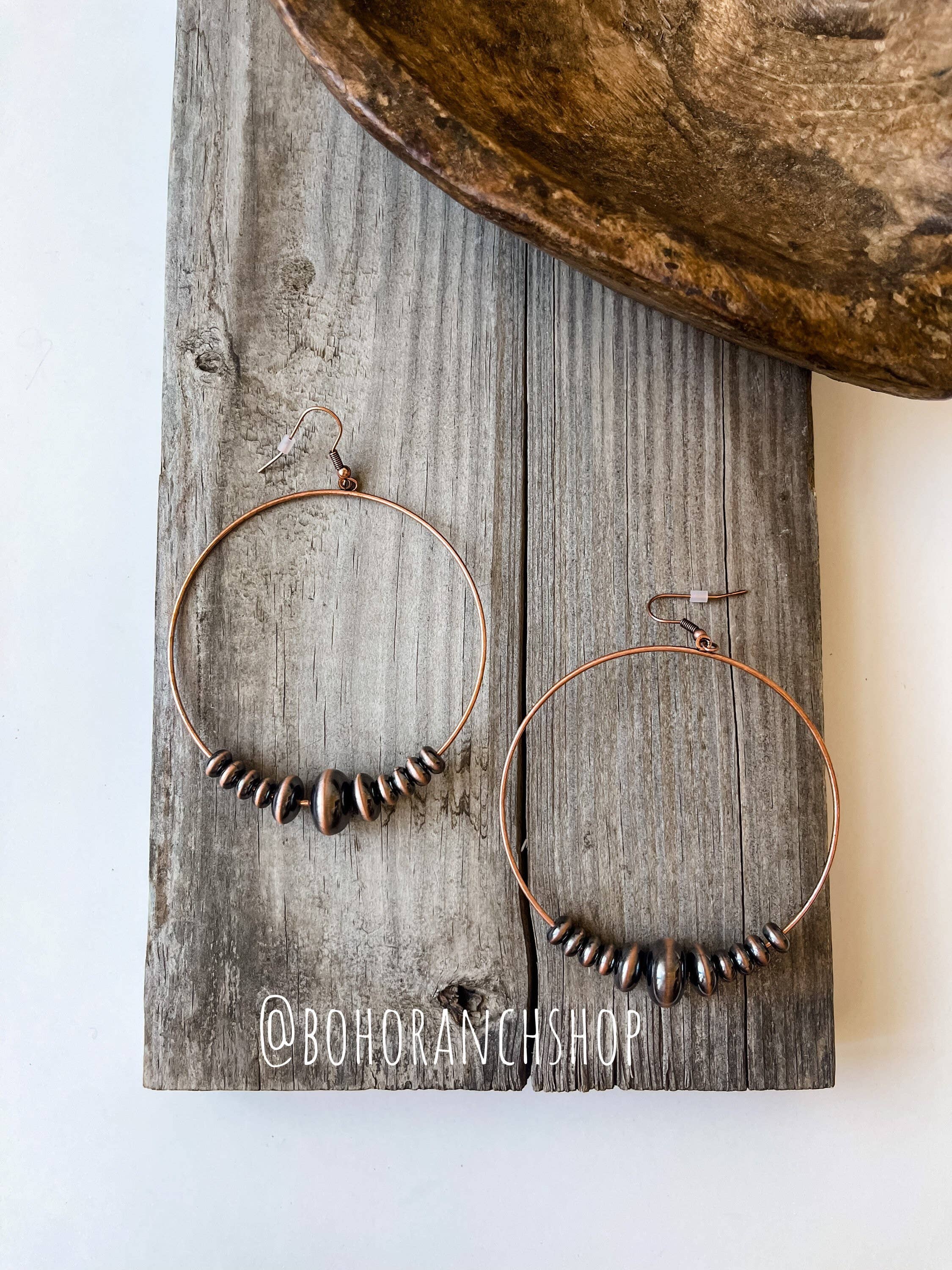 Western Faux Copper Bead Hoop Earrings