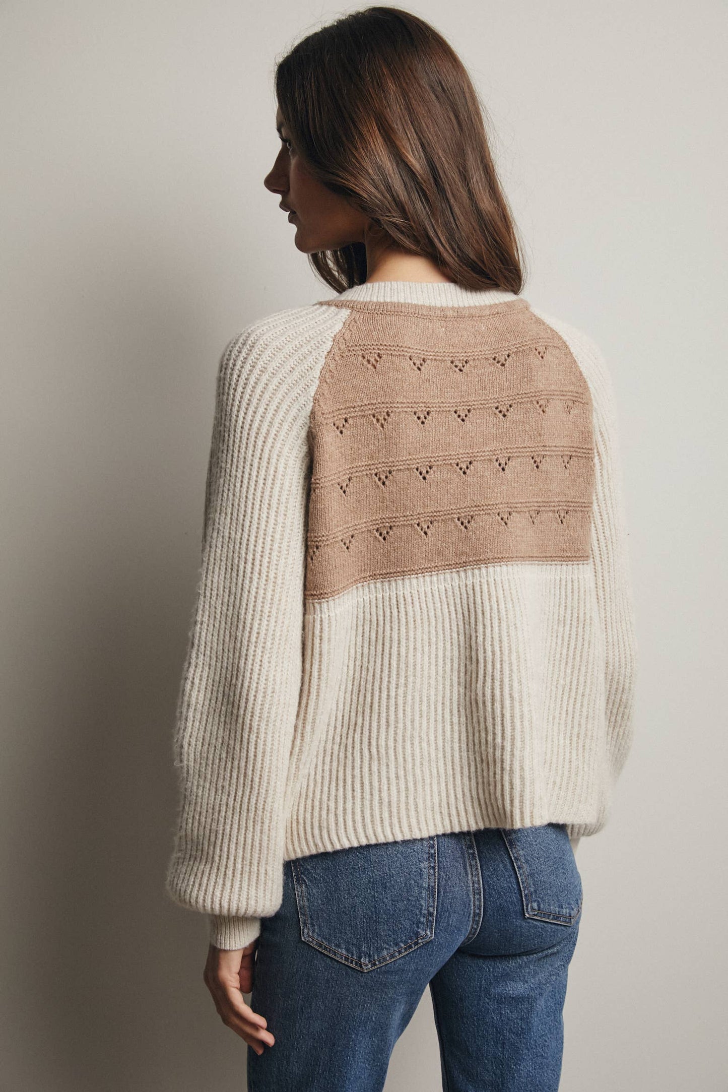 Two-Tone Knit Tie Neck Sweater