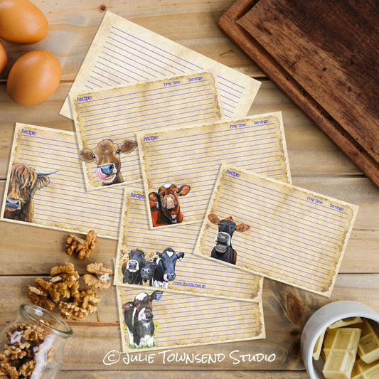 Set of 12 Cute Cow Recipe Cards -