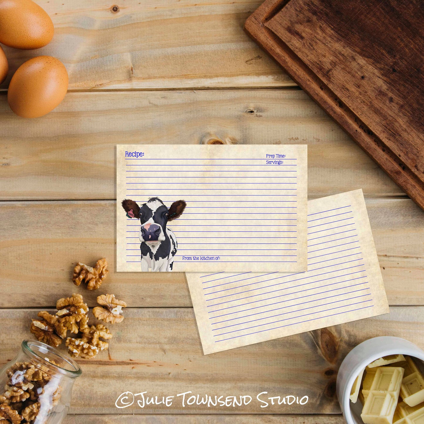 Set of 12 Cute Cow Recipe Cards