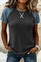 Western Denim Textured Knit Top
