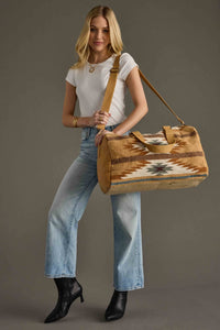 Tan, Camel & Teal Aztec Duffel