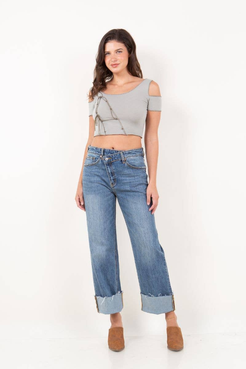 Crossover Cuff Straight Leg Jean