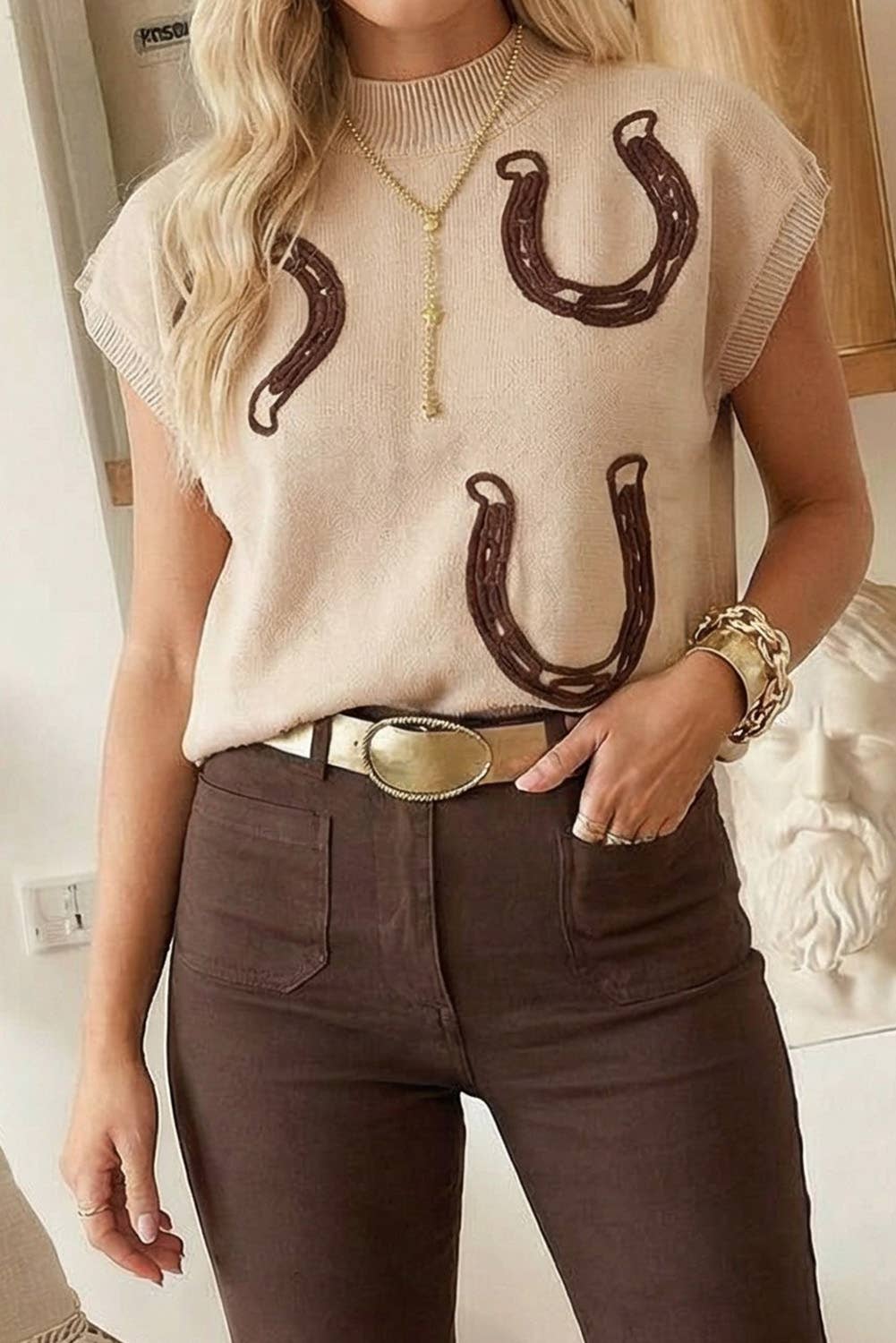 Horseshoe Mock Neck Knit Top