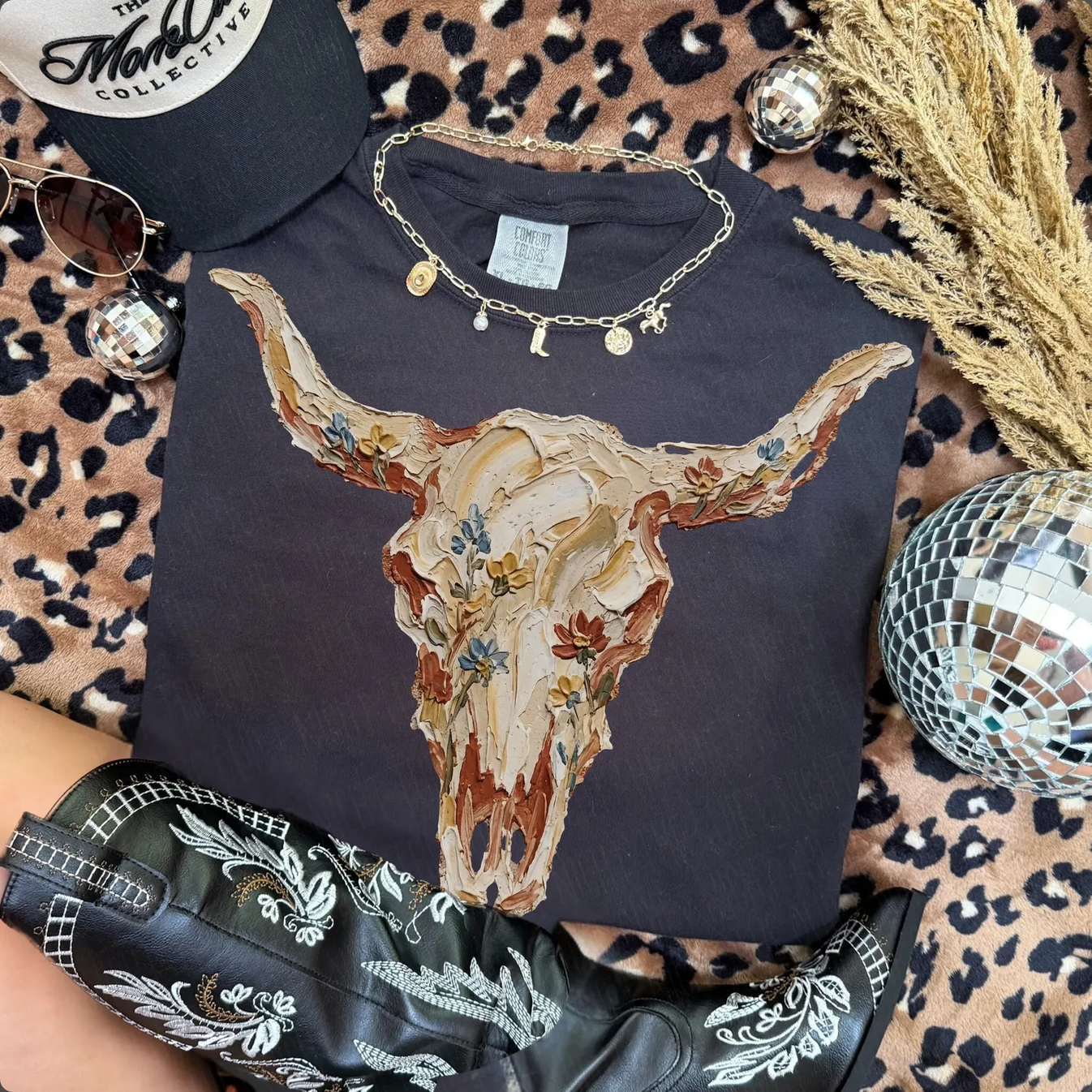 Floral Cow Skull Tee