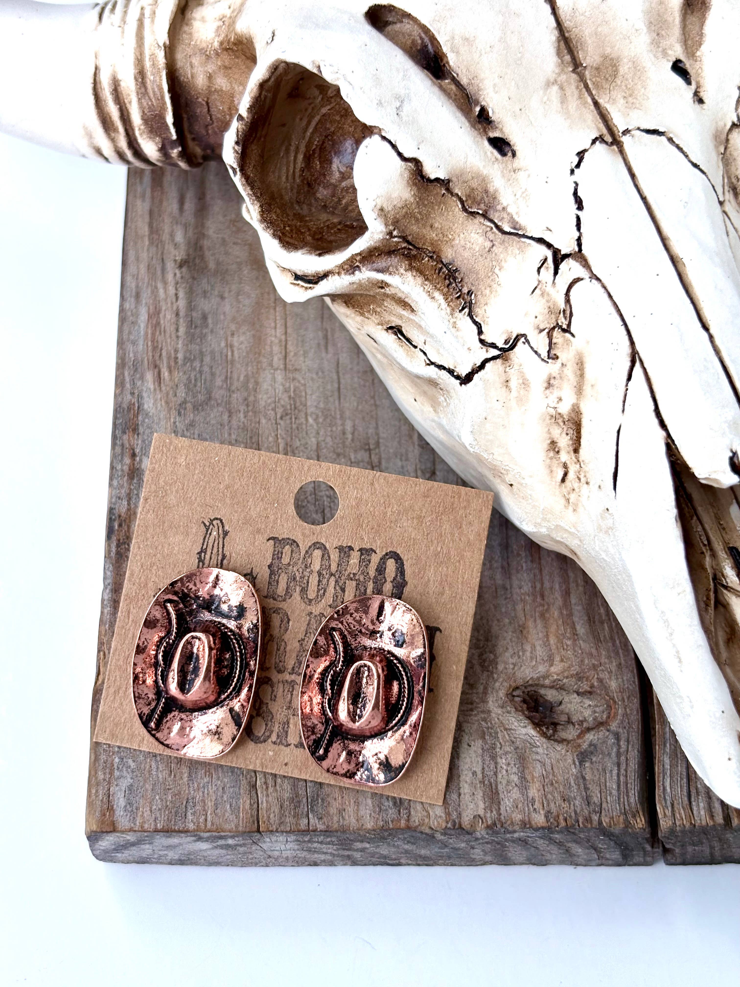 Metal Cowboy Hat Stud Earrings