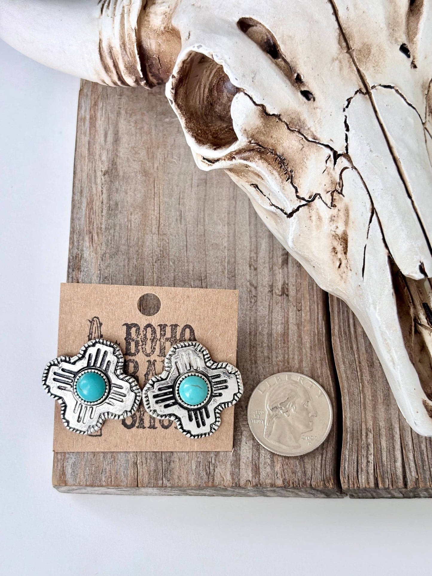 Cross Turquoise Stone Earrings