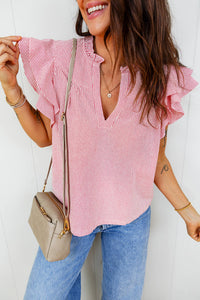 Split Neck Double Ruffled Blouse