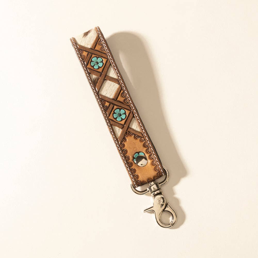 Myra Moonflower Handtooled Leather Keyfob