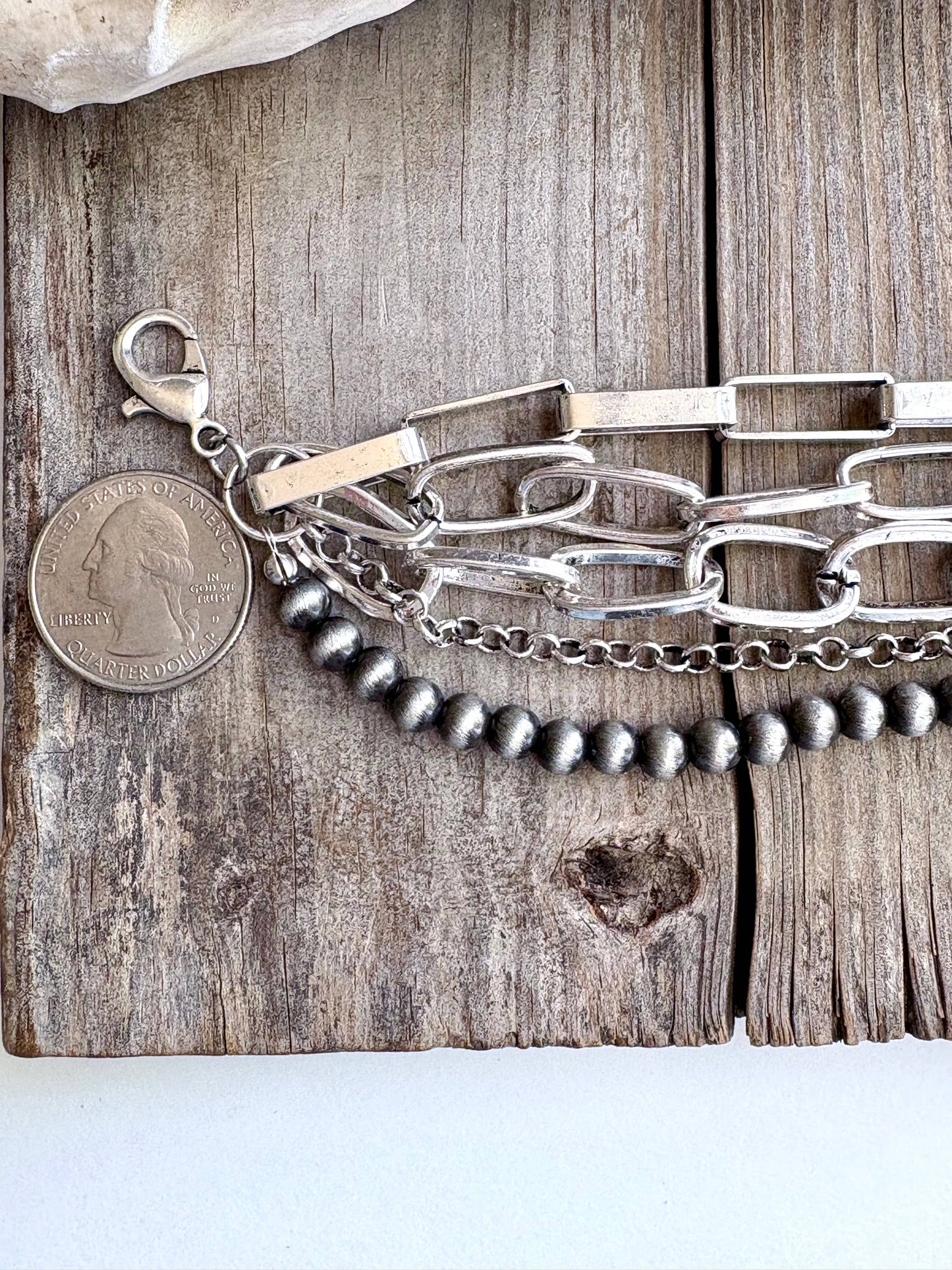5 Layered Chunky Chain & Pearl Bracelet