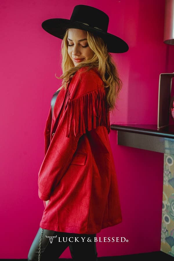 Red Concho Button Down Fringe Blazer