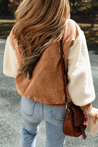 Corduroy Fleece Buttoned Bomber Jacket