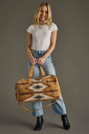 Tan, Camel & Teal Aztec Duffel