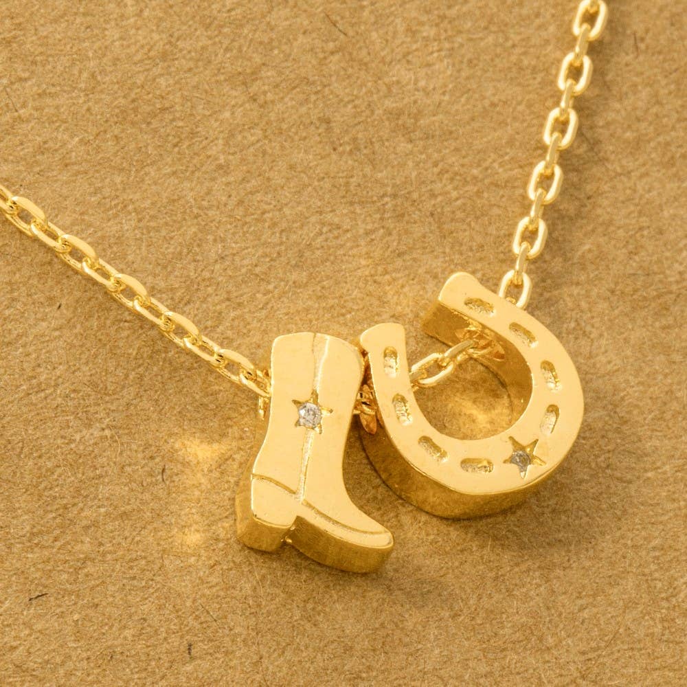 Cowboy Boots Horse Shoe Charm Necklace