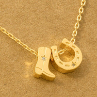 Cowboy Boots Horse Shoe Charm Necklace