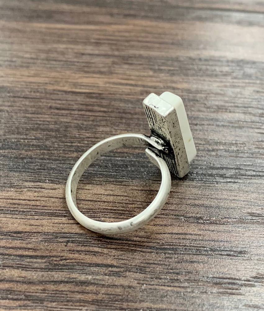 Bar White Turquoise Adjustable Ring