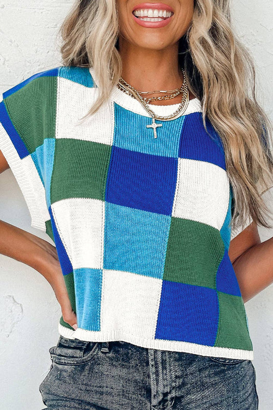 Color Block Cap Sleeve Sweater