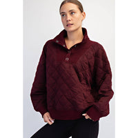 Quilted Snap Pullover- Dark Cherry