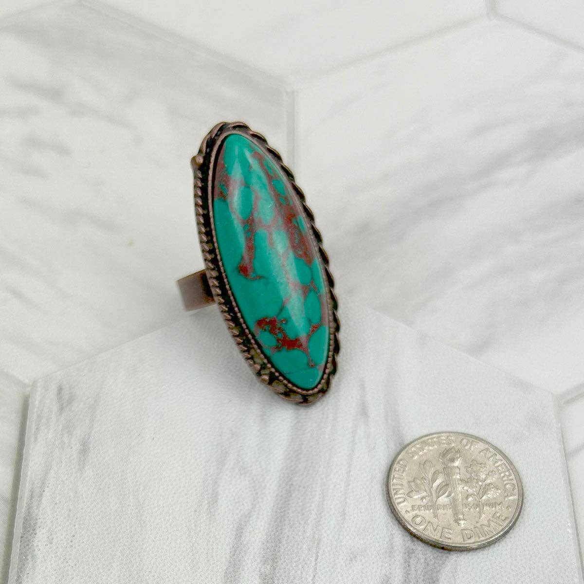 Copper with Green Turquoise Oval Stone Ring