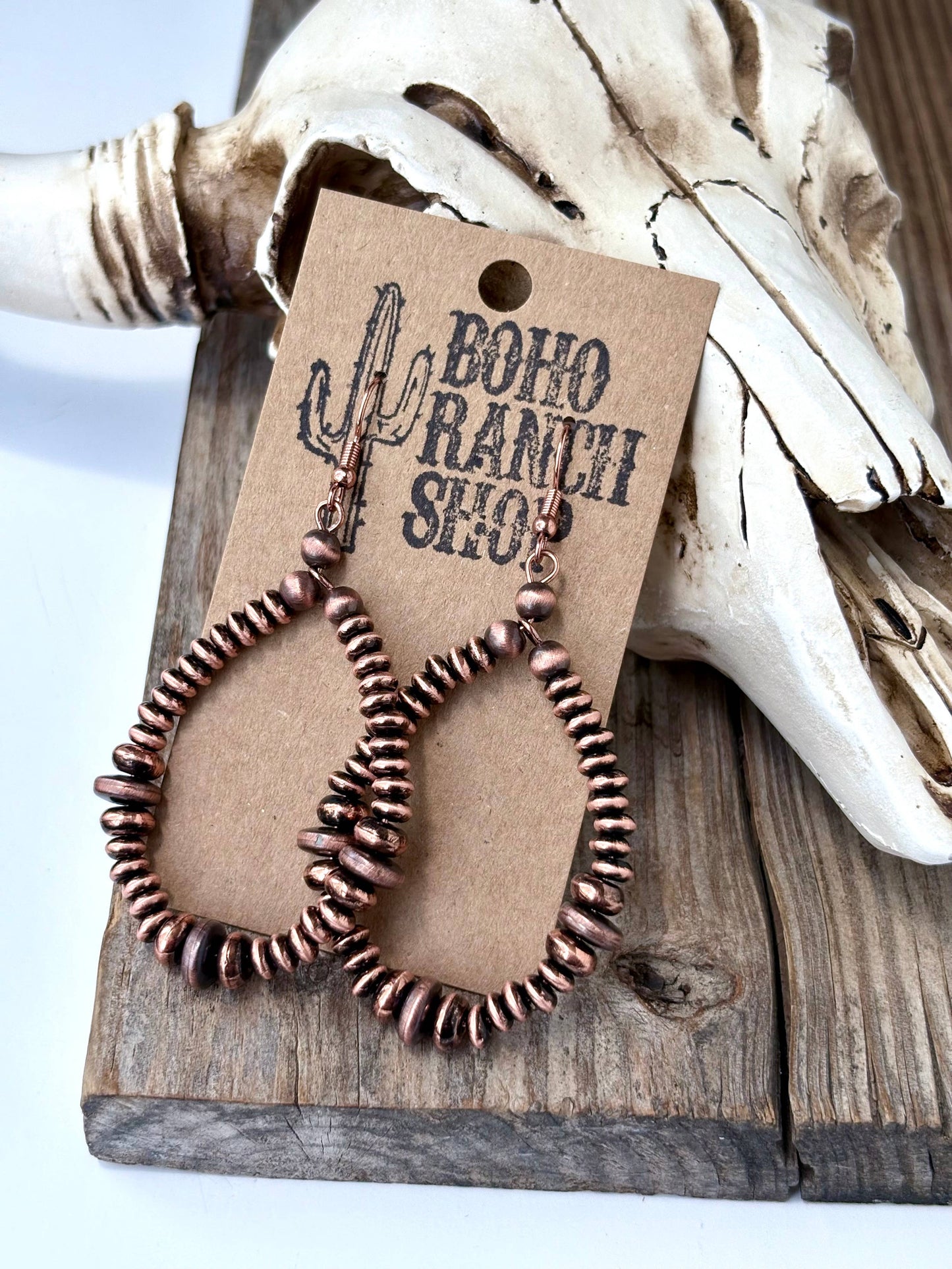 Flat Copper Pearl Teardrop Earrings