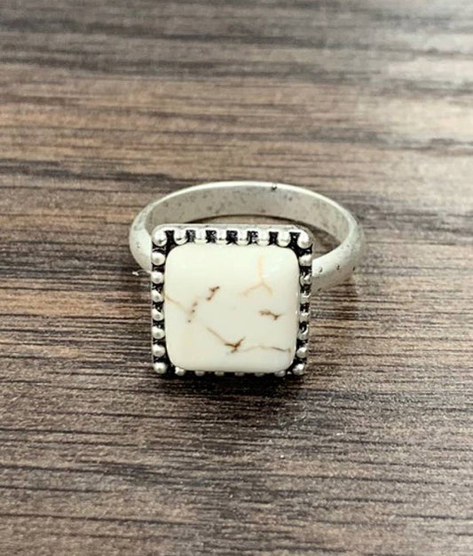 Square White Stone Ring
