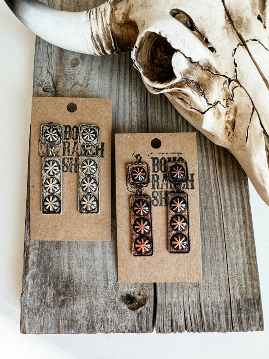 Western Bar Texture Earrings Copper